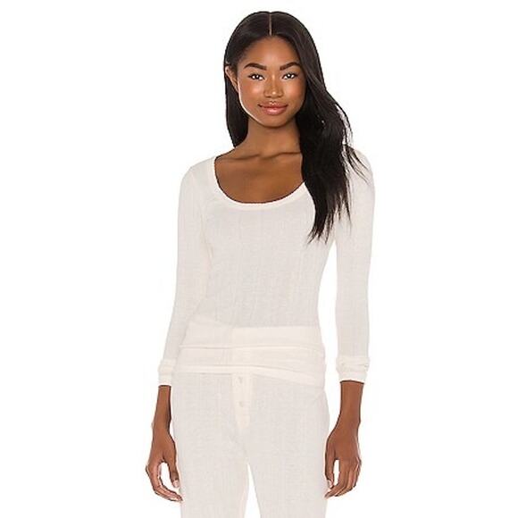 The Great Cream The Pointelle Sleep Long Sleeve Scoop Ballet Tee Small - Picture 2 of 10